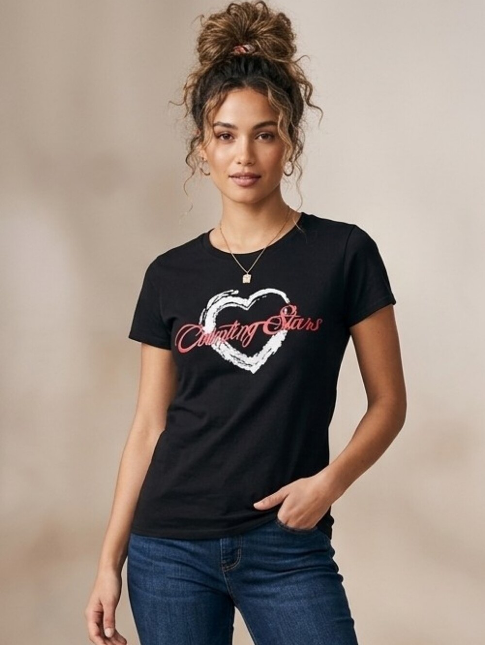 Black Pink White Counting Stars Tshirt Womens Size Medium.